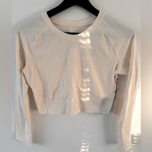 Cream Fitted House ID athletic Crop Top